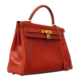 【6fa1747】エルメス ハンドバッグ ケリー32 ボックスカーフ サンギーヌ ゴールド金具 ○Z刻印【中古】レディース