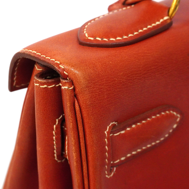 【6fa1747】エルメス ハンドバッグ ケリー32 ボックスカーフ サンギーヌ ゴールド金具 ○Z刻印【中古】レディース