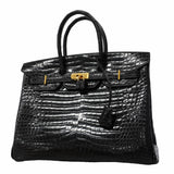 【6fa1753-g】エルメス ハンドバッグ バーキン35 ポロサス ブラック ゴールド金具 □G刻印【中古】レディース