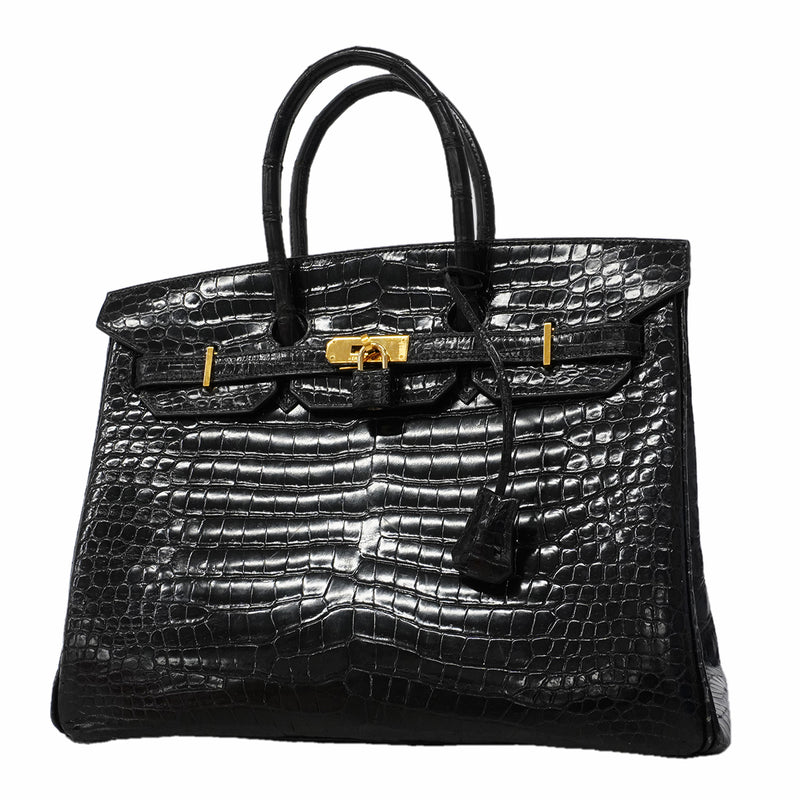 【6fa1753-g】エルメス ハンドバッグ バーキン35 ポロサス ブラック ゴールド金具 □G刻印【中古】レディース