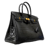 【6fa1753-g】エルメス ハンドバッグ バーキン35 ポロサス ブラック ゴールド金具 □G刻印【中古】レディース