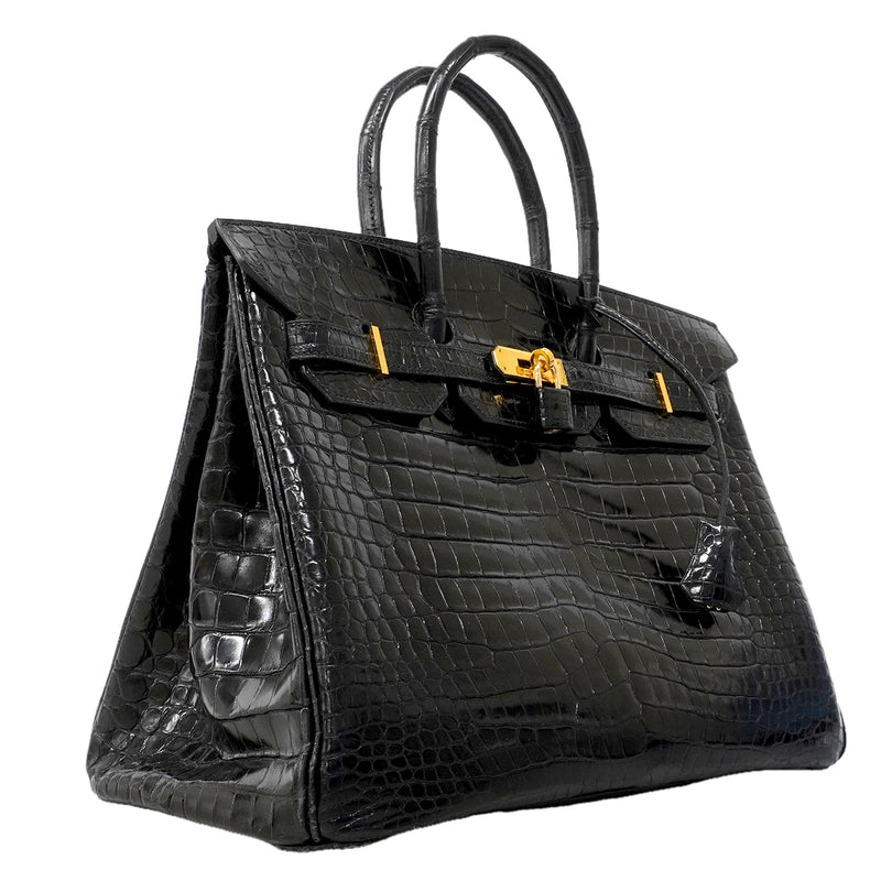 【6fa1753-g】エルメス ハンドバッグ バーキン35 ポロサス ブラック ゴールド金具 □G刻印【中古】レディース