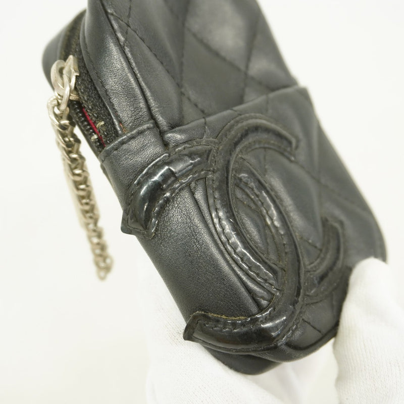 【6fa1763】シャネル シガレットケース カンボン ラムスキン ブラック シルバー金具【中古】レディース