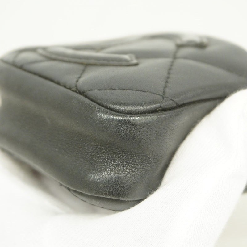 【6fa1763】シャネル シガレットケース カンボン ラムスキン ブラック シルバー金具【中古】レディース
