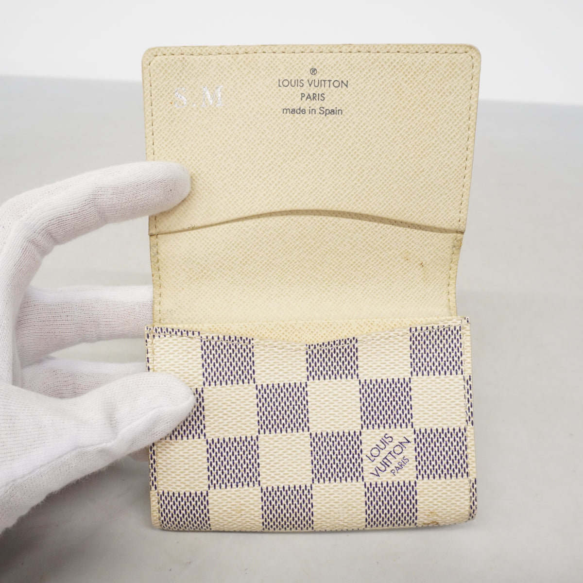 【6fa1783】ルイヴィトン 名刺入れ ダミエ・アズール アンヴェロップカルトドゥヴィジット N61746 ホワイト【中古】レディース