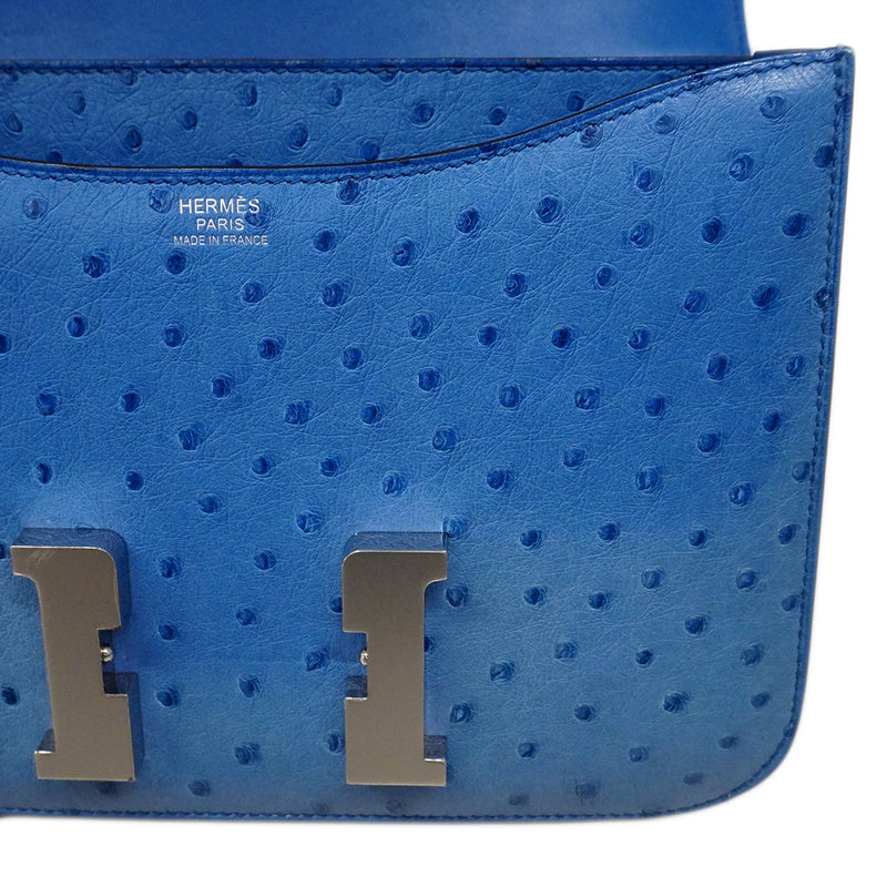 【6fa1803】エルメス ショルダーバッグ コンスタンス24 オーストリッチ ミコノス シルバー金具 C刻印【中古】レディース