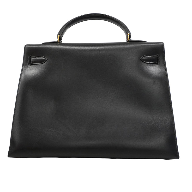 【6fa1805】エルメス ハンドバッグ ケリー35 ボックスカーフ ブラック ゴールド金具 □A刻印【中古】レディース