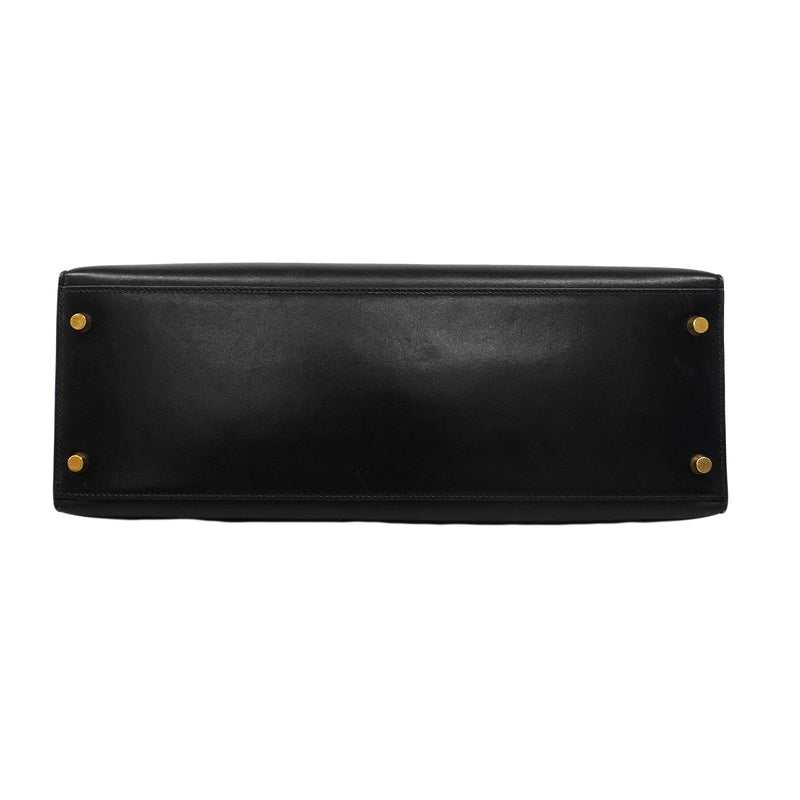 【6fa1805】エルメス ハンドバッグ ケリー35 ボックスカーフ ブラック ゴールド金具 □A刻印【中古】レディース