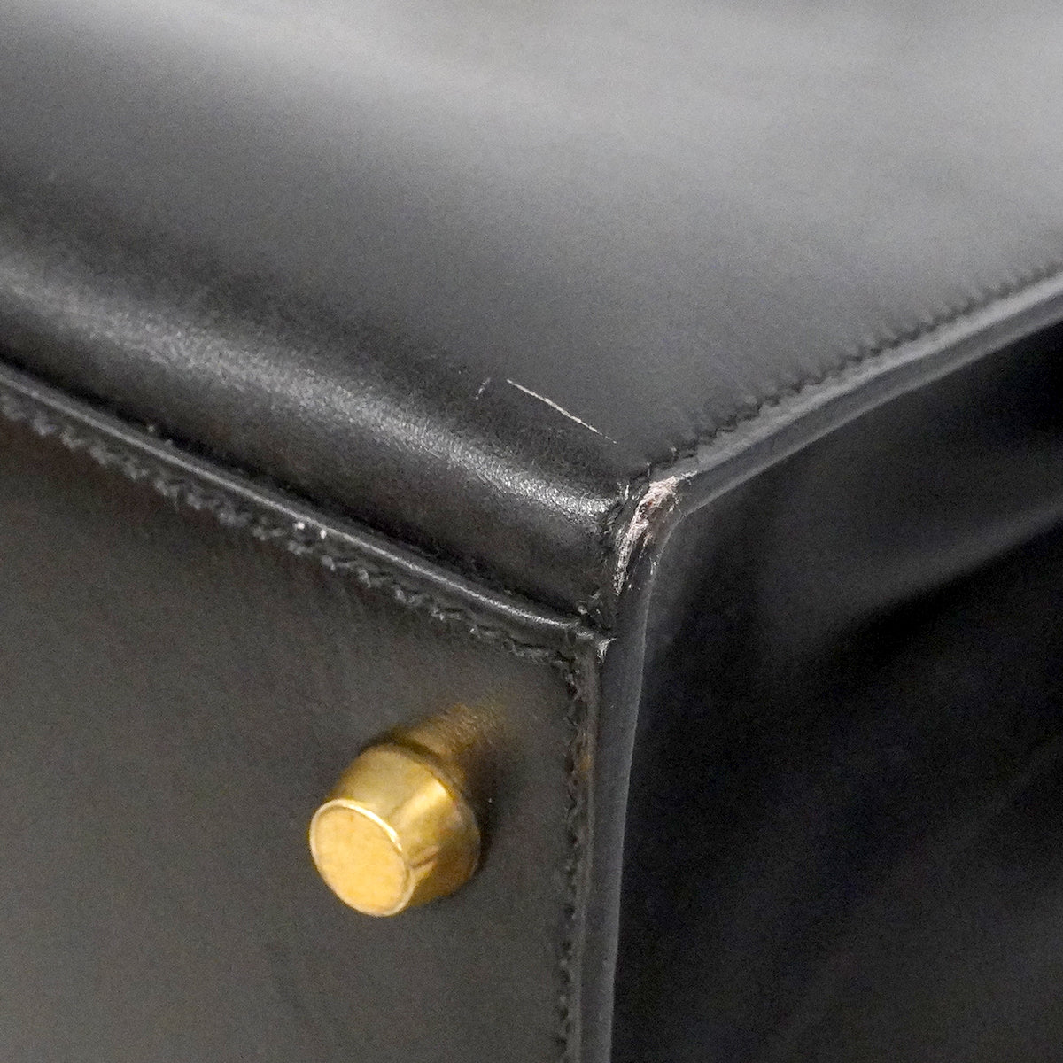 【6fa1805】エルメス ハンドバッグ ケリー35 ボックスカーフ ブラック ゴールド金具 □A刻印【中古】レディース