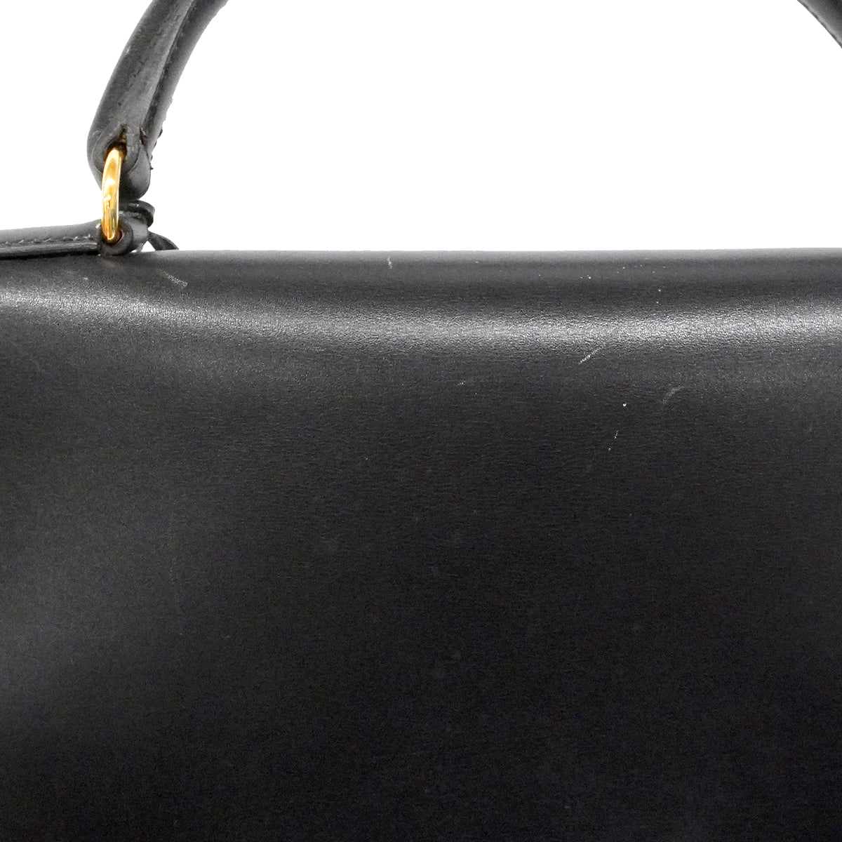 【6fa1805】エルメス ハンドバッグ ケリー35 ボックスカーフ ブラック ゴールド金具 □A刻印【中古】レディース