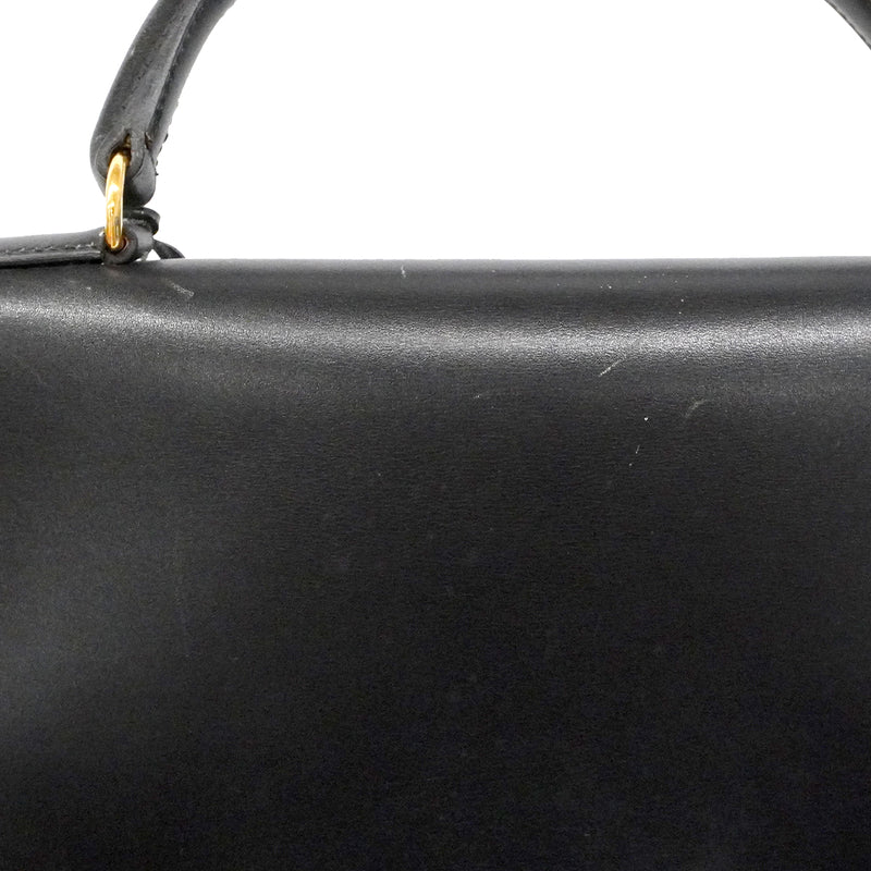 【6fa1805】エルメス ハンドバッグ ケリー35 ボックスカーフ ブラック ゴールド金具 □A刻印【中古】レディース
