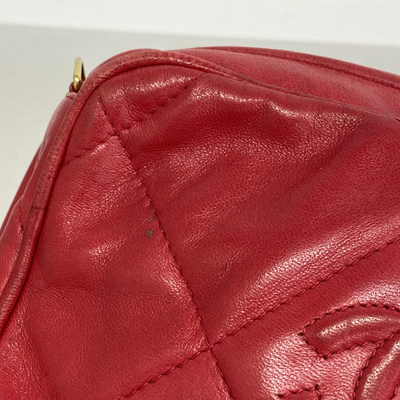 【6fa1809-k】シャネル ショルダーバッグ フリンジ付きチェーンショルダー ラムスキン レッド ゴールド金具【中古】レディース
