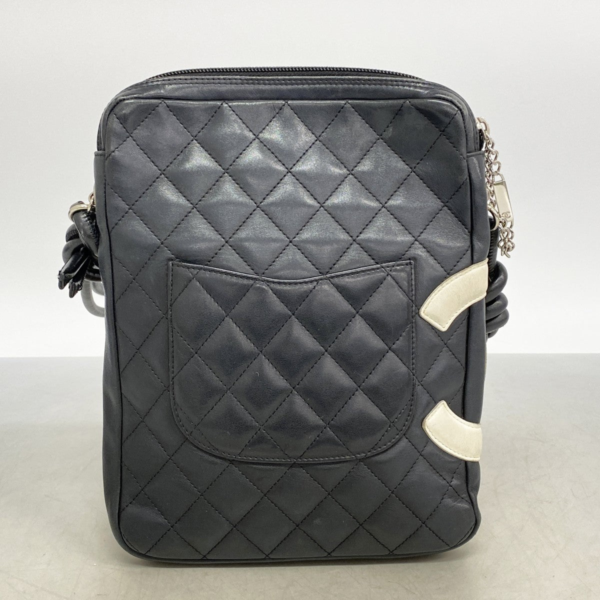 【6fa1810-k】シャネル ショルダーバッグ カンボン ラムスキン ブラック シルバー金具【中古】レディース