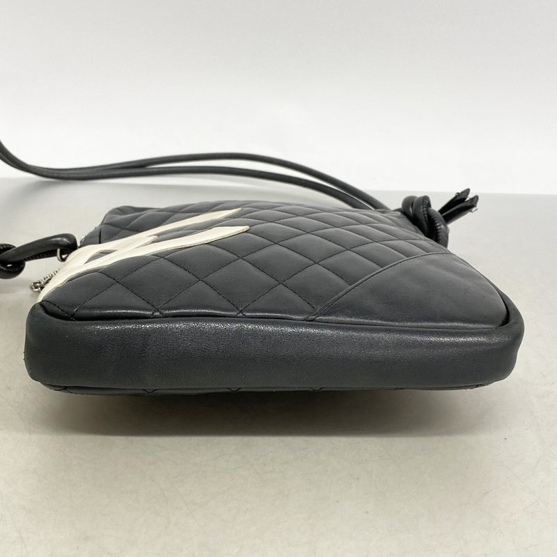 【6fa1810-k】シャネル ショルダーバッグ カンボン ラムスキン ブラック シルバー金具【中古】レディース