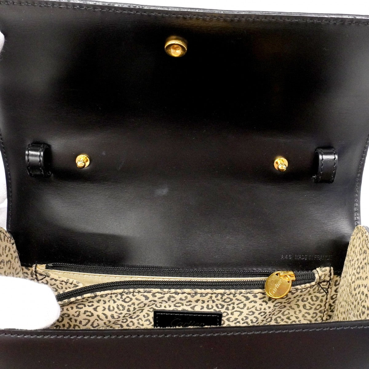 【6fa1843】カルティエ ハンドバッグ パンテール レザー ブラック ゴールド金具 2wayバッグ【中古】レディース