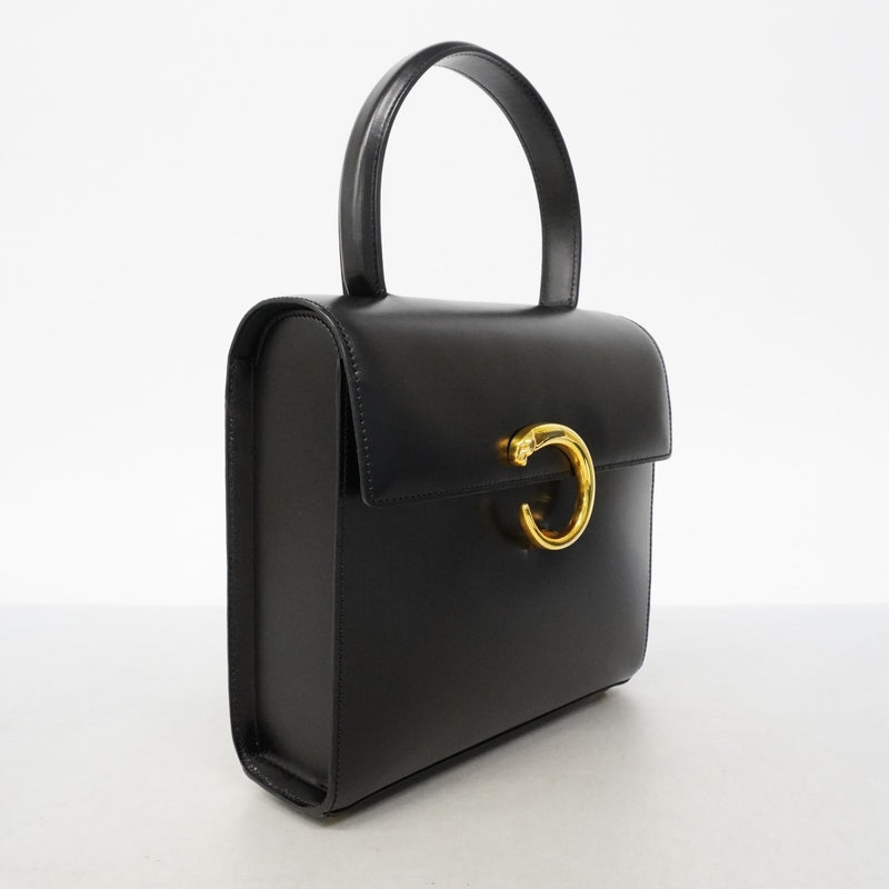 【6fa1843】カルティエ ハンドバッグ パンテール レザー ブラック ゴールド金具 2wayバッグ【中古】レディース