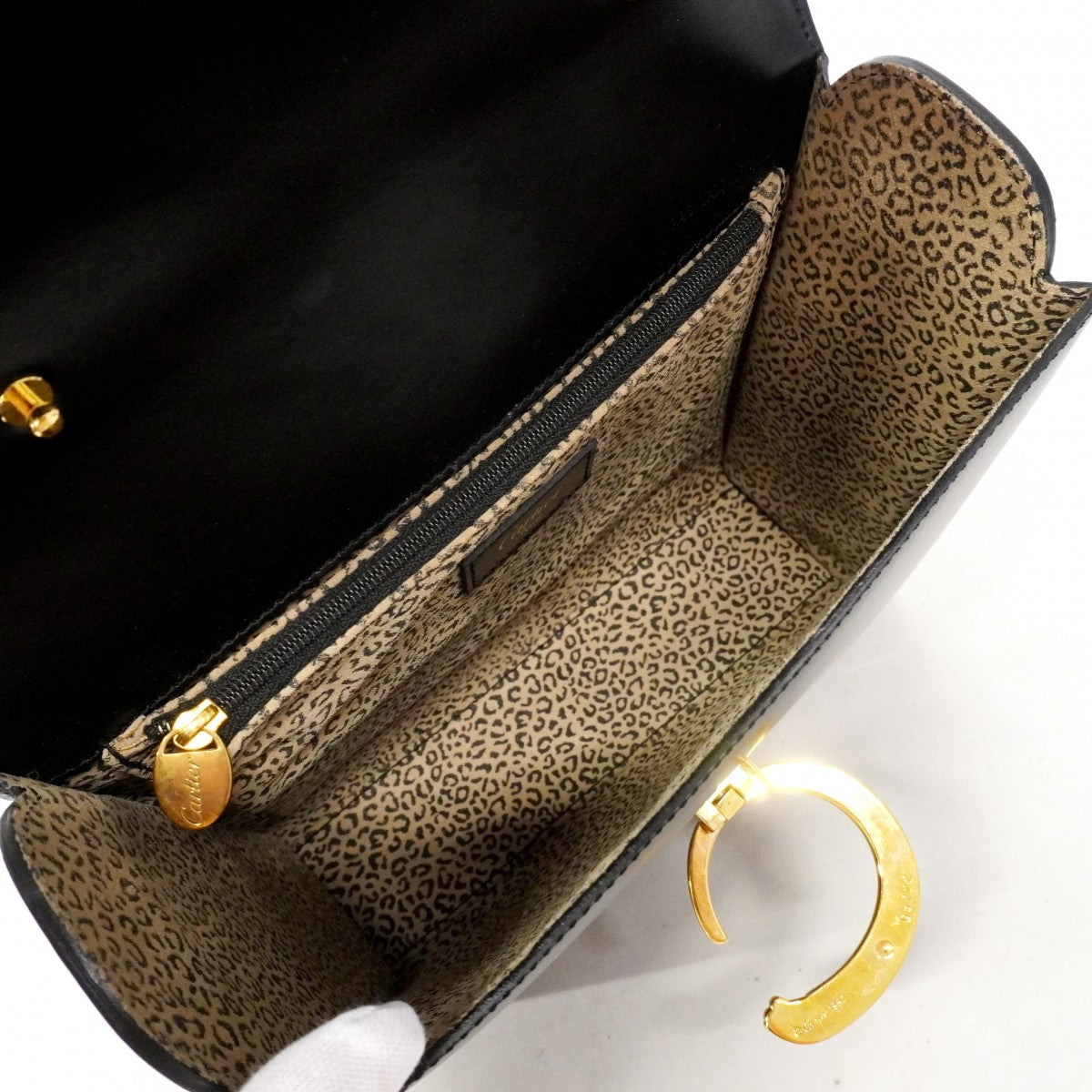 【6fa1843】カルティエ ハンドバッグ パンテール レザー ブラック ゴールド金具 2wayバッグ【中古】レディース