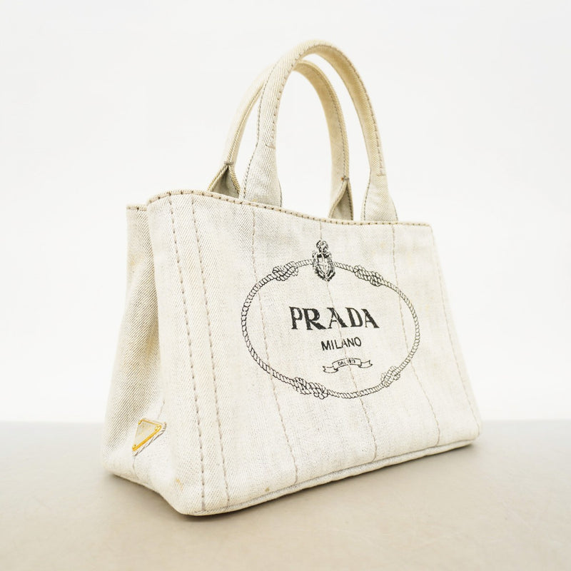 【6fa1868-k】プラダ ハンドバッグ カナパ キャンバス グレー ゴールド金具 2wayバッグ【中古】レディース