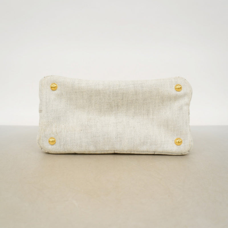 【6fa1868-k】プラダ ハンドバッグ カナパ キャンバス グレー ゴールド金具 2wayバッグ【中古】レディース