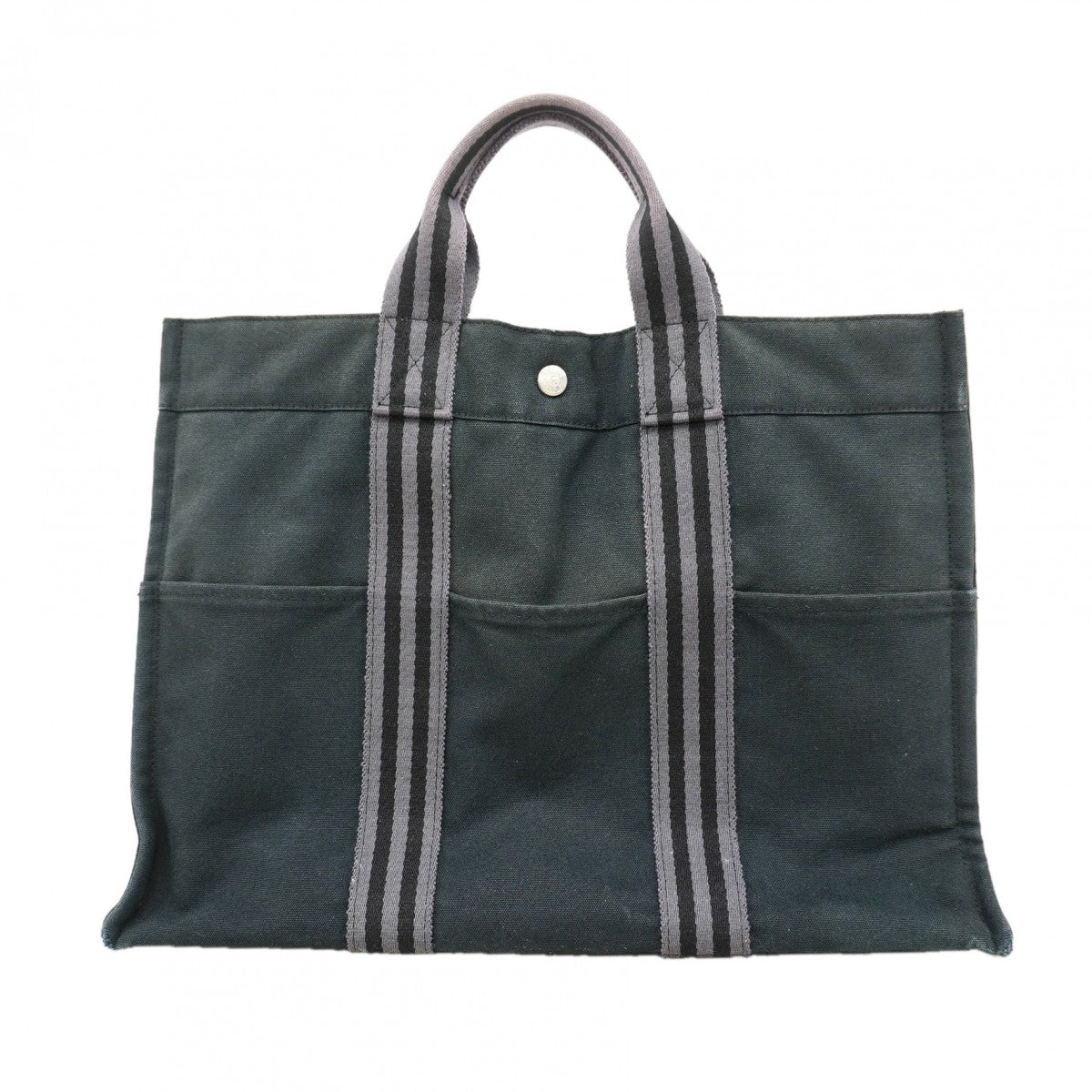 【6fa1869-k】エルメス トートバッグ フールトゥMM キャンバス ブラック グレー シルバー金具【中古】レディース