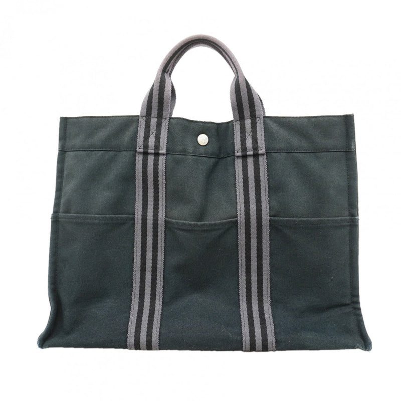 【6fa1869-k】エルメス トートバッグ フールトゥMM キャンバス ブラック グレー シルバー金具【中古】レディース