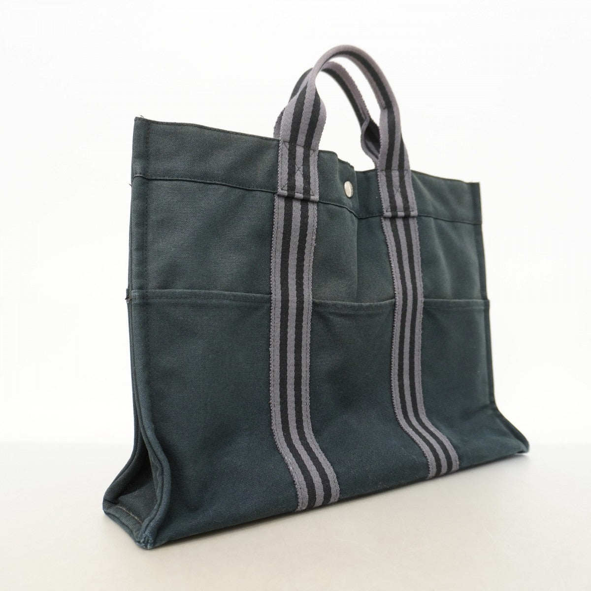 【6fa1869-k】エルメス トートバッグ フールトゥMM キャンバス ブラック グレー シルバー金具【中古】レディース