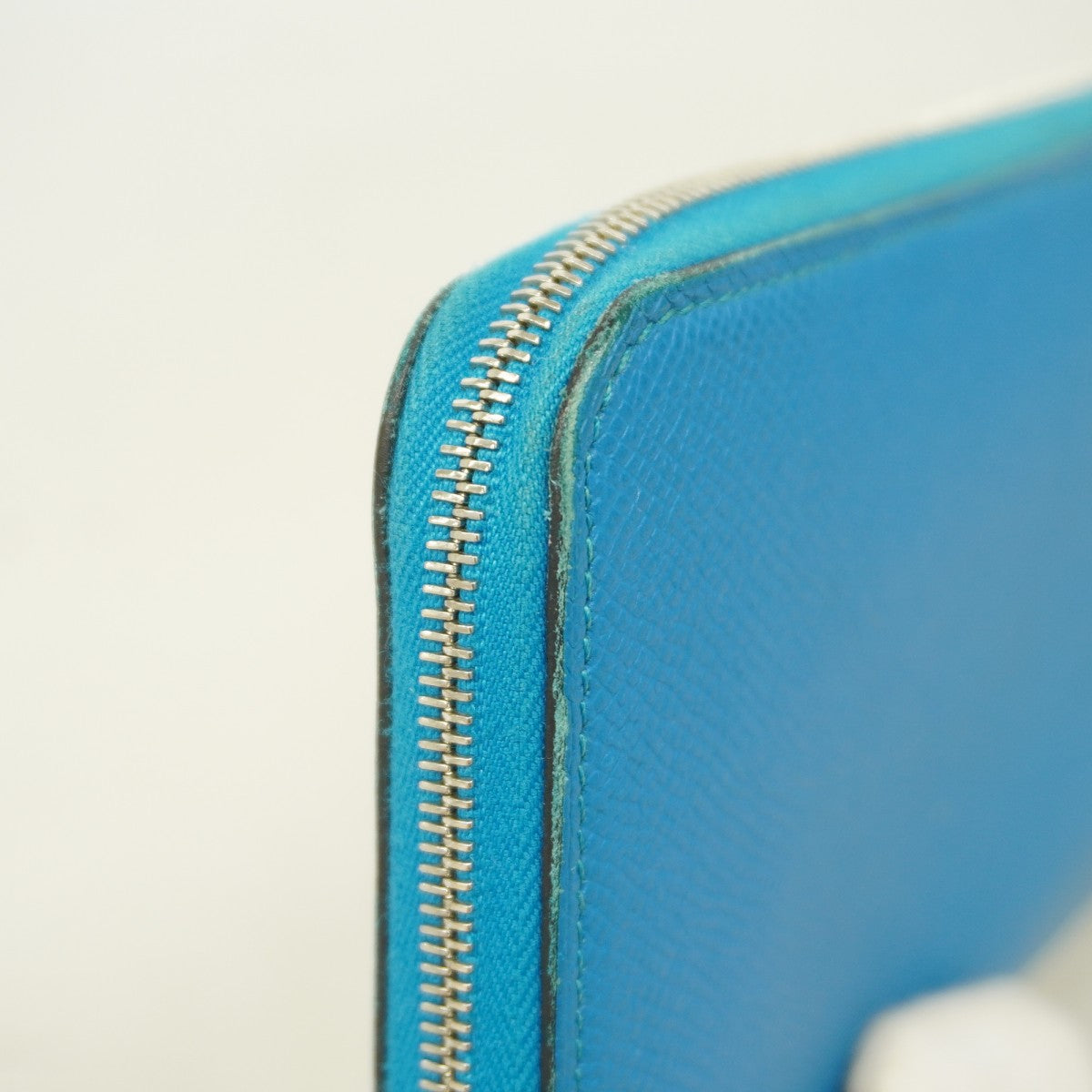 【6fa1879】エルメス 長財布 アザップロングシルクイン ヴォーエプソン ブルーザンジバル シルバー金具 A刻印【中古】レディース
