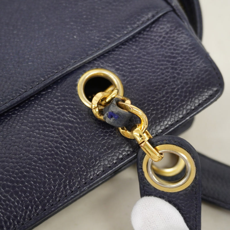 【6fa1884-k】シャネル チェーントート トリプルココ キャビアスキン ネイビー ゴールド金具【中古】レディース