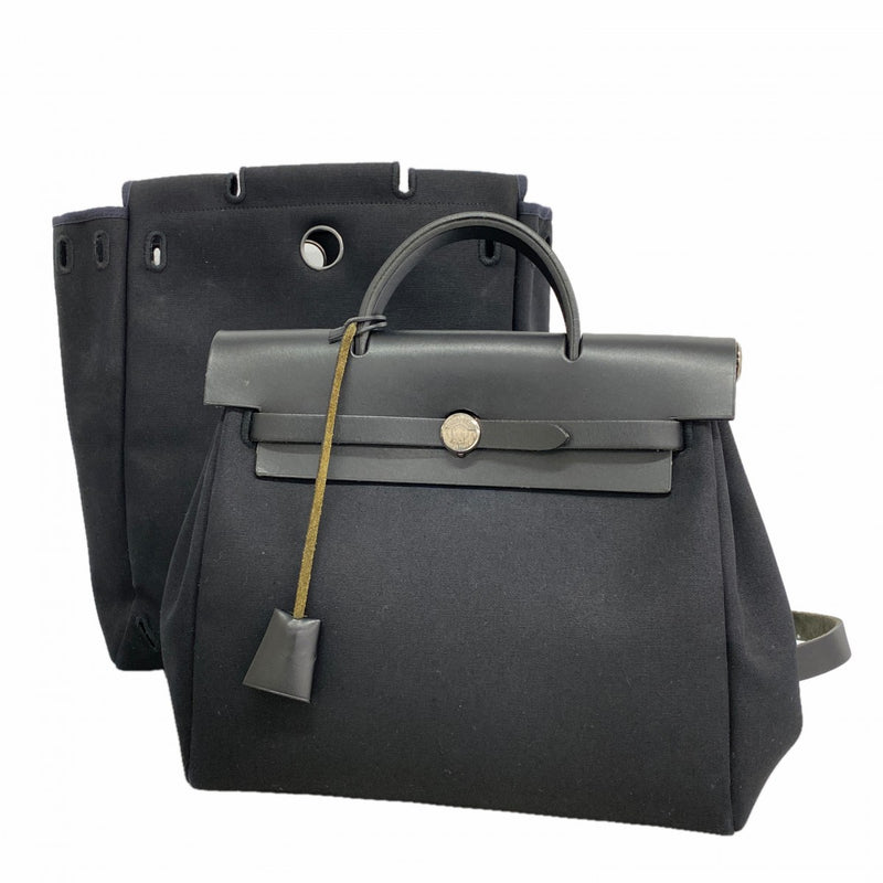 【6fa1888-k】エルメス リュック・デイパック エールバックアドPM トワルオフィシエ ブラック シルバー金具 □G刻印 2wayバッグ【中古】レディース