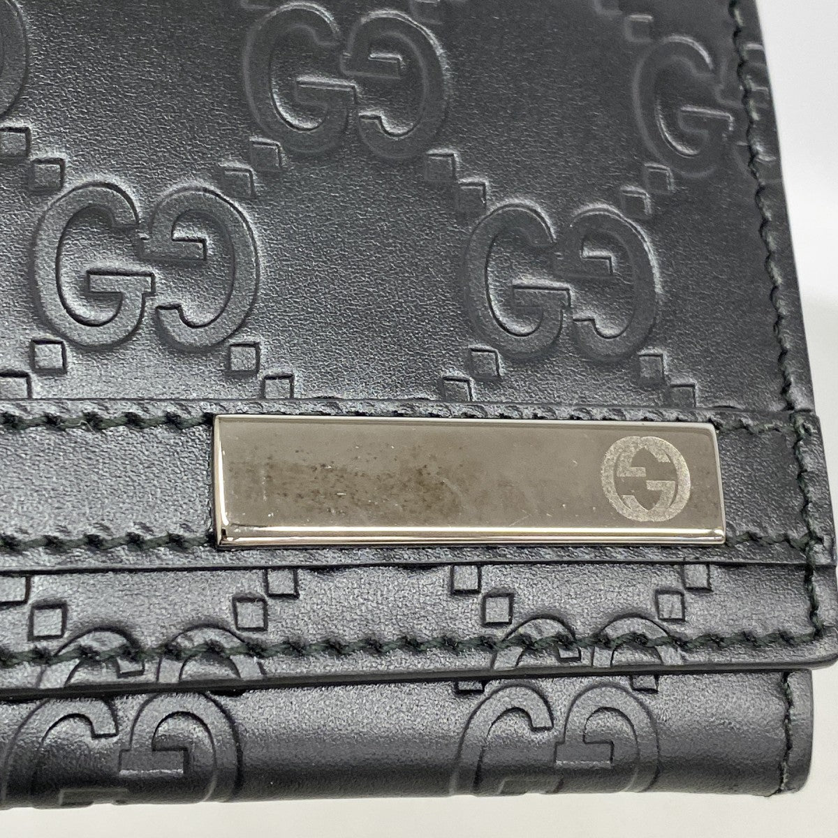 【6fa1893-k】グッチ 名刺入れ グッチシマ 251727 レザー ブラック シルバー金具【中古】メンズ