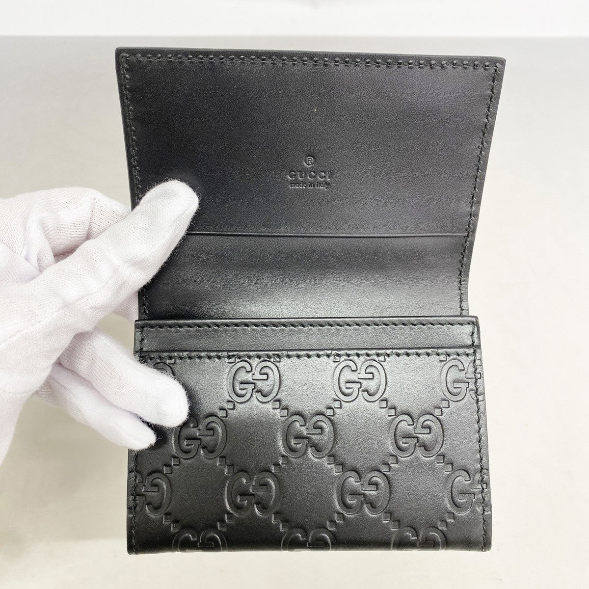 【6fa1893-k】グッチ 名刺入れ グッチシマ 251727 レザー ブラック シルバー金具【中古】メンズ