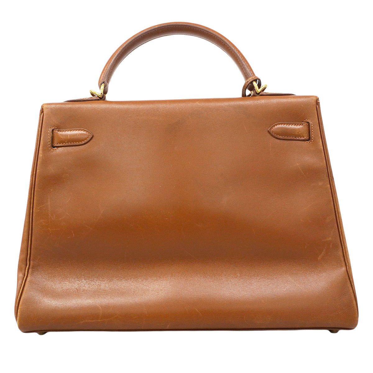 【6fa1902】エルメス ハンドバッグ ケリー32 ボックスカーフ シガール ゴールド金具 □F刻印【中古】レディース