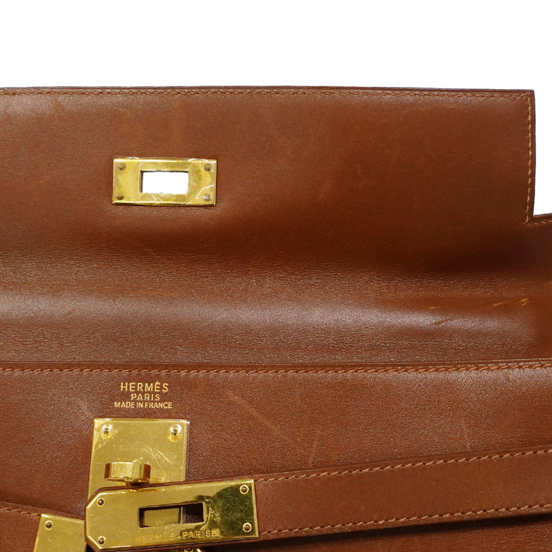 【6fa1902】エルメス ハンドバッグ ケリー32 ボックスカーフ シガール ゴールド金具 □F刻印【中古】レディース