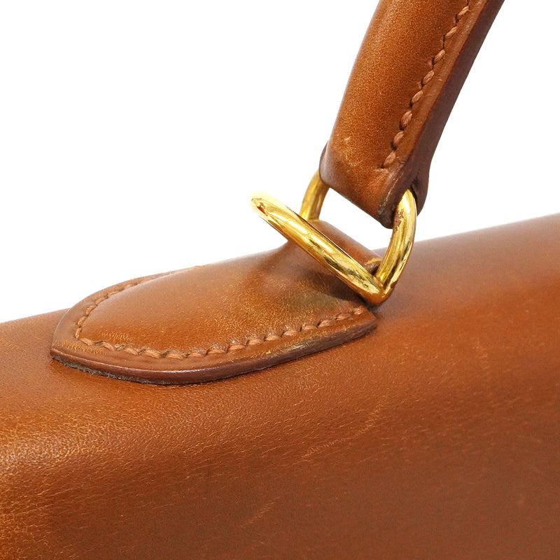 【6fa1902】エルメス ハンドバッグ ケリー32 ボックスカーフ シガール ゴールド金具 □F刻印【中古】レディース