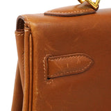 【6fa1902】エルメス ハンドバッグ ケリー32 ボックスカーフ シガール ゴールド金具 □F刻印【中古】レディース