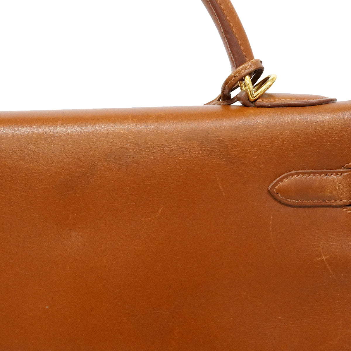 【6fa1902】エルメス ハンドバッグ ケリー32 ボックスカーフ シガール ゴールド金具 □F刻印【中古】レディース