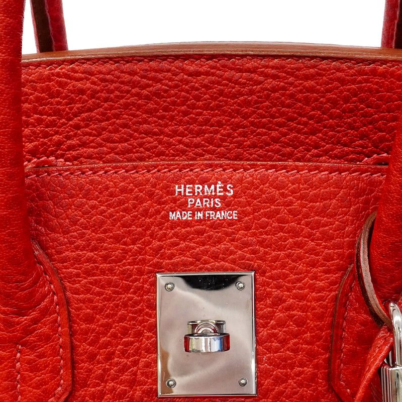 【6fa1903】エルメス ハンドバッグ バーキン35 ブッフルスキッパー ルージュヴィフ シルバー金具 □F刻印【中古】レディース