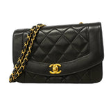 【6fa1910】シャネル ショルダーバッグ ダイアナ チェーンショルダー ラムスキン ブラック ゴールド金具【中古】レディース