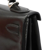【6fa1918】エルメス ハンドバッグ ケリー28 ボックスカーフ ブラック シルバー金具 □G刻印【中古】レディース
