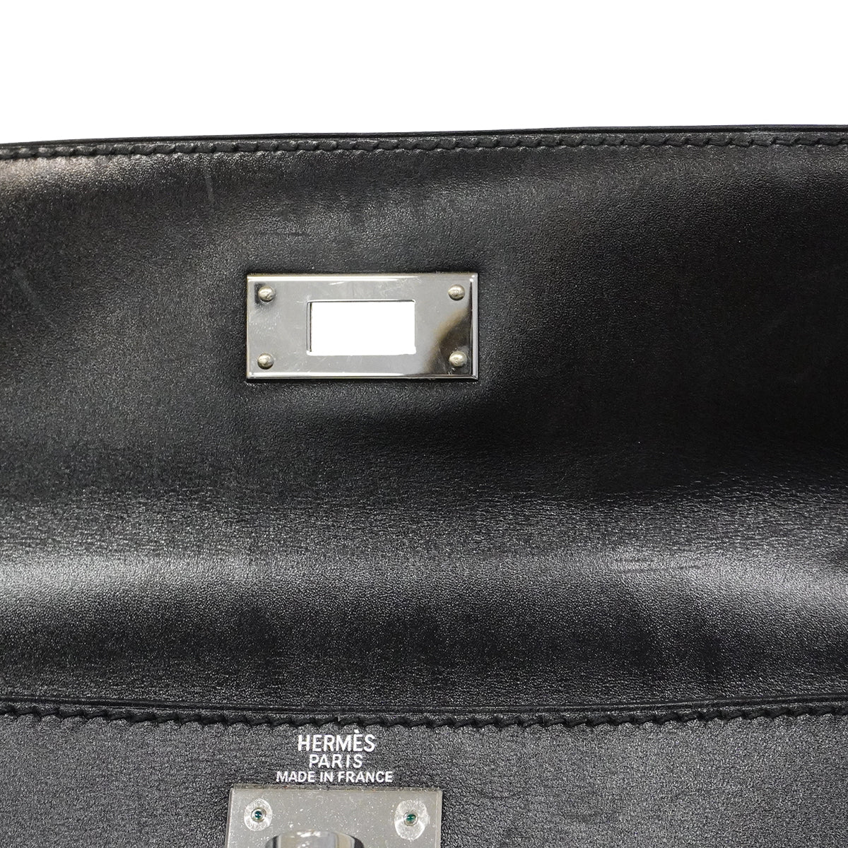 【6fa1918】エルメス ハンドバッグ ケリー28 ボックスカーフ ブラック シルバー金具 □G刻印【中古】レディース