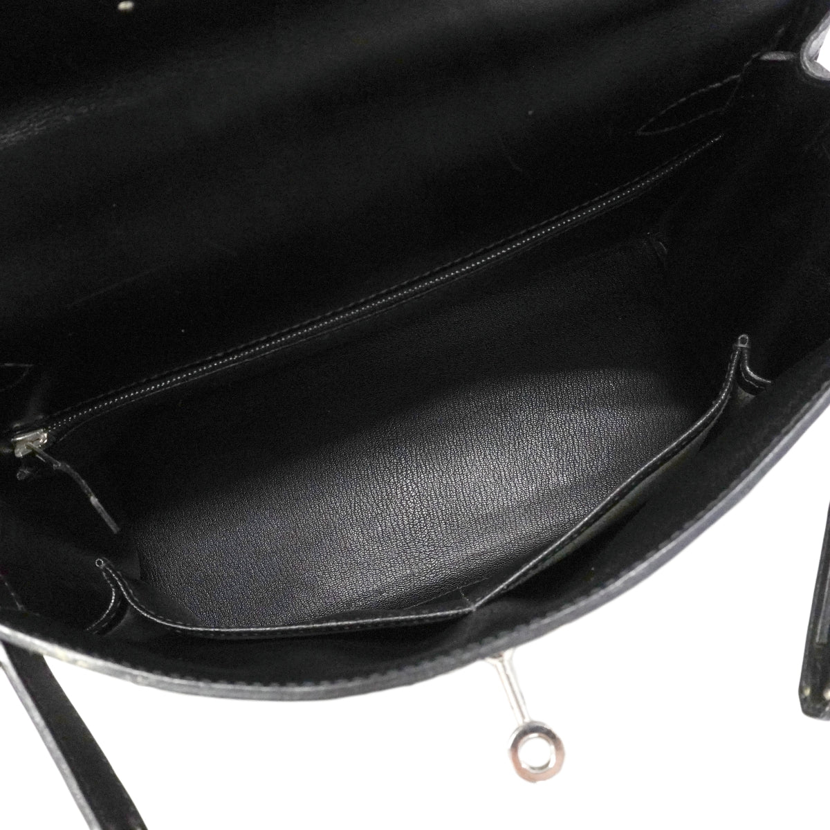 【6fa1918】エルメス ハンドバッグ ケリー28 ボックスカーフ ブラック シルバー金具 □G刻印【中古】レディース