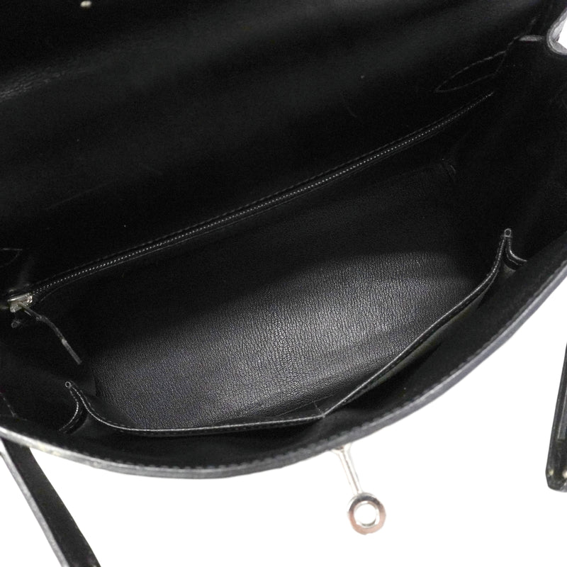 【6fa1918】エルメス ハンドバッグ ケリー28 ボックスカーフ ブラック シルバー金具 □G刻印【中古】レディース