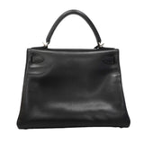 【6fa1918】エルメス ハンドバッグ ケリー28 ボックスカーフ ブラック シルバー金具 □G刻印【中古】レディース