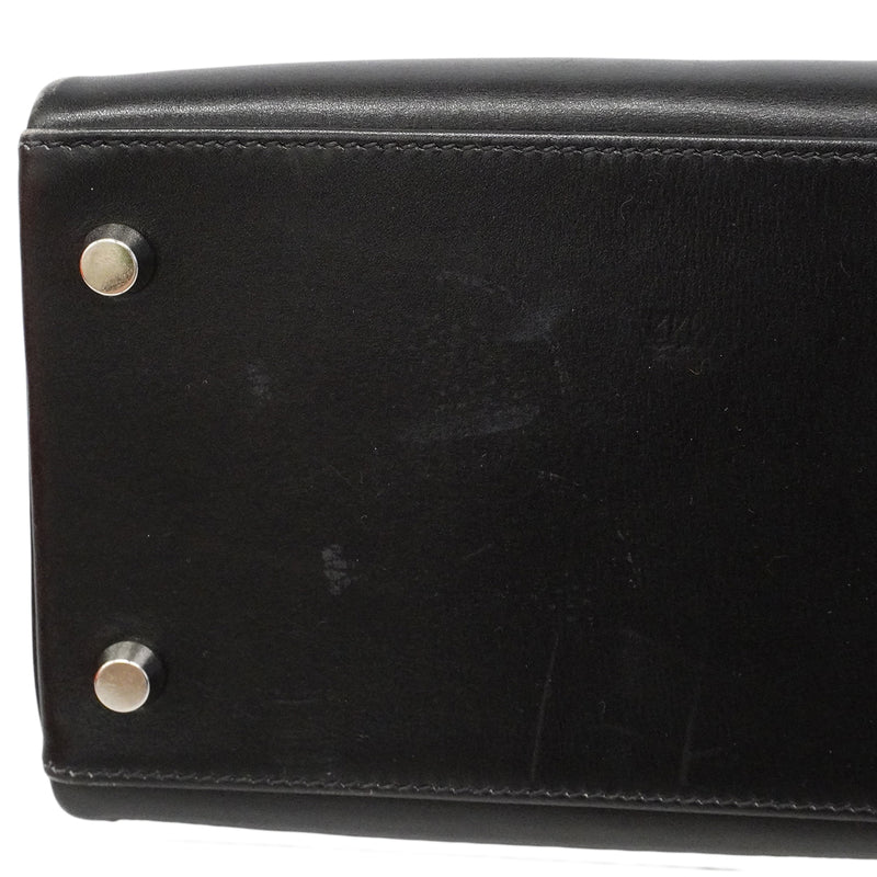 【6fa1918】エルメス ハンドバッグ ケリー28 ボックスカーフ ブラック シルバー金具 □G刻印【中古】レディース