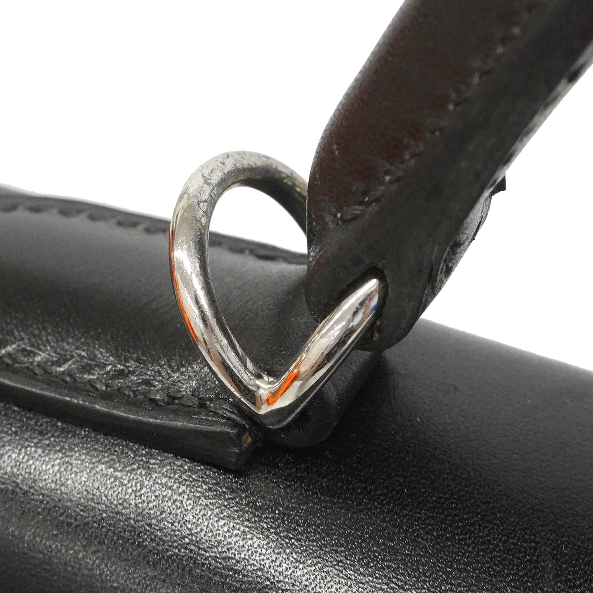 【6fa1918】エルメス ハンドバッグ ケリー28 ボックスカーフ ブラック シルバー金具 □G刻印【中古】レディース