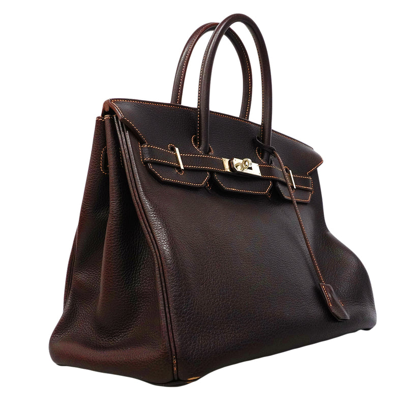 【6fa1919】エルメス ハンドバッグ バーキン35 ブッフル エベーヌ シルバー金具 □G刻印【中古】レディース