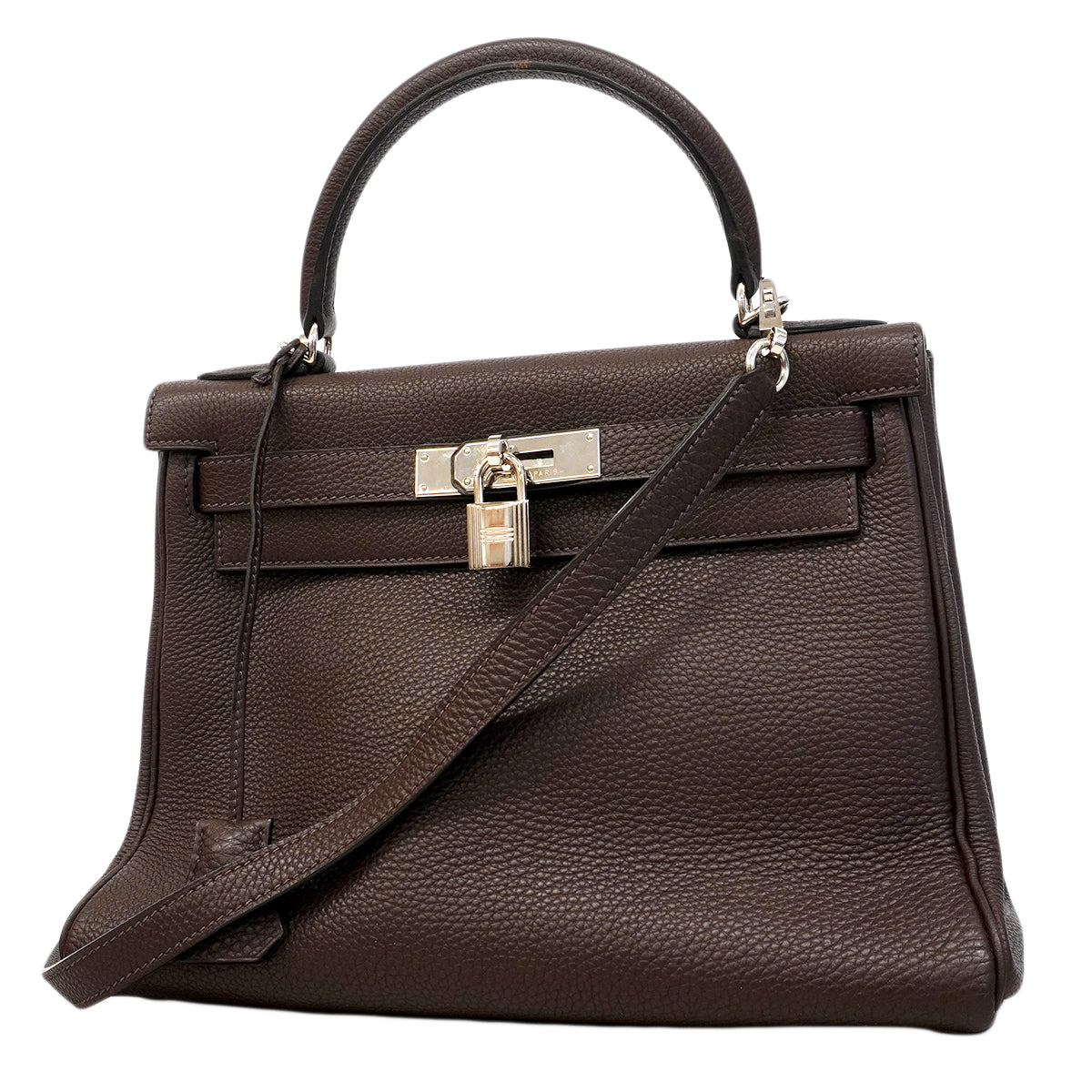 【6fa1927】エルメス ハンドバッグ ケリー28 トゴ ハバナ シルバー金具 □H刻印【中古】レディース