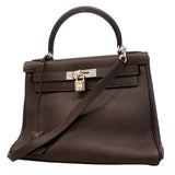 【6fa1927】エルメス ハンドバッグ ケリー28 トゴ ハバナ シルバー金具 □H刻印【中古】レディース