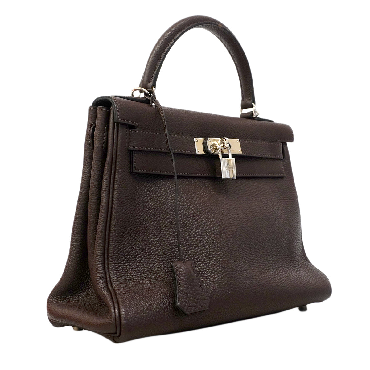 【6fa1927】エルメス ハンドバッグ ケリー28 トゴ ハバナ シルバー金具 □H刻印【中古】レディース