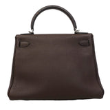 【6fa1927】エルメス ハンドバッグ ケリー28 トゴ ハバナ シルバー金具 □H刻印【中古】レディース